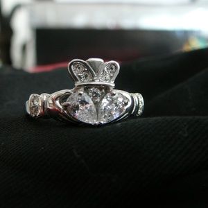 Ladies Stainless Steel and CZ Caddagh Ring
